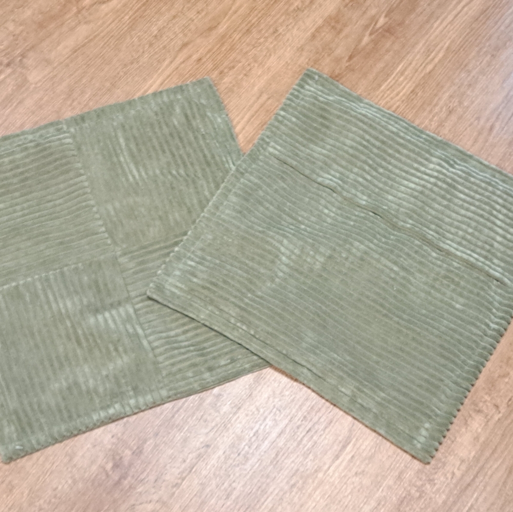 Set Of Two Green Corduroy Accent Pillow Covers